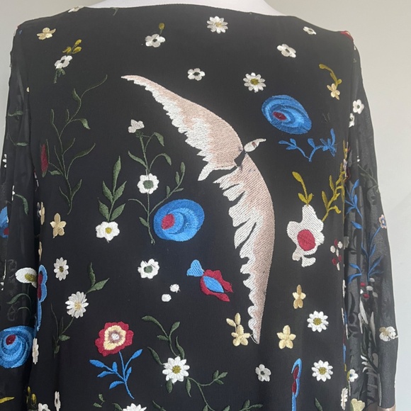 ALICE OLIVIA Eleonora Poet Flare Embroidered Birds Floral Cocktail Tunic Dress S - Picture 8 of 16